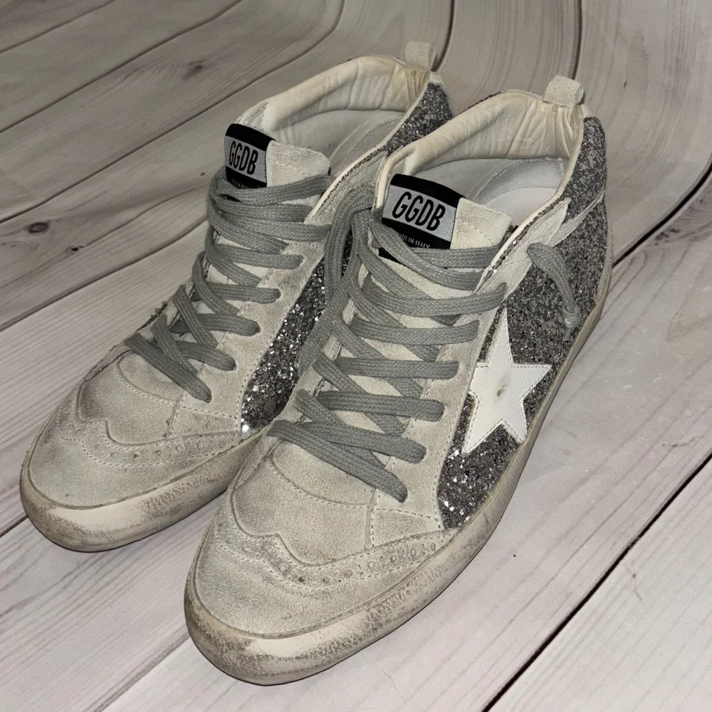 Golden goose women’s mid stars silver grey glitter 39 eu 9 tennis shoe sneaker - Picture 10 of 15